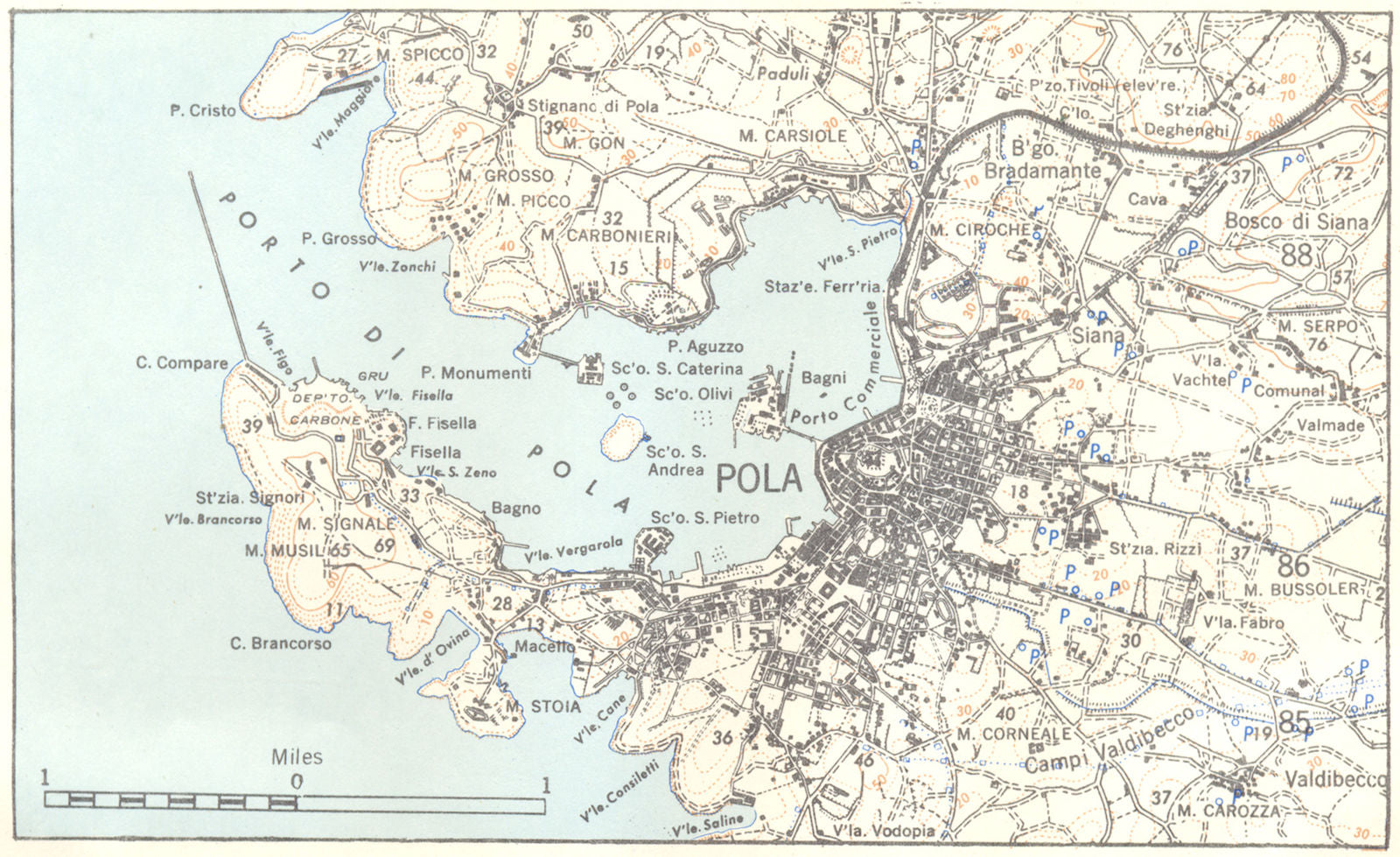 ITALY. Pola 1945 old vintage map plan chart
